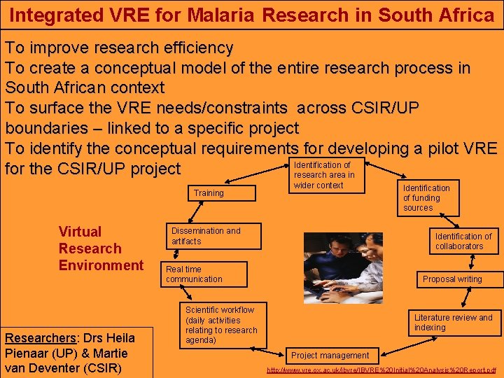Integrated VRE for Malaria Research in South Africa To improve research efficiency To create Integrated VRE for Malaria Research in South Africa To improve research efficiency To create
