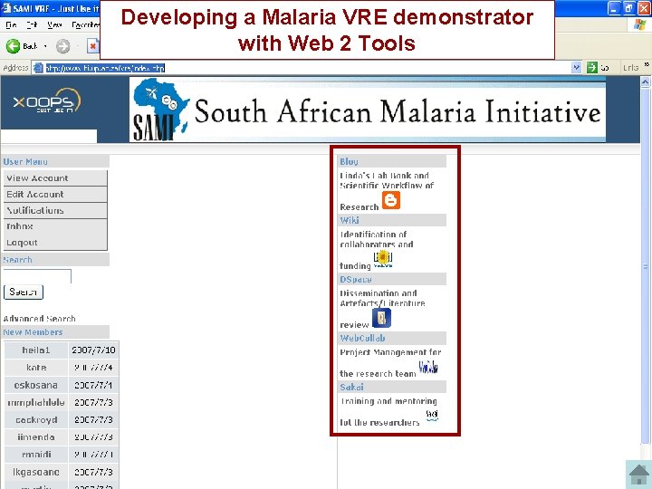 Developing a Malaria VRE demonstrator with Web 2 Tools Developing a Malaria VRE demonstrator with Web 2 Tools