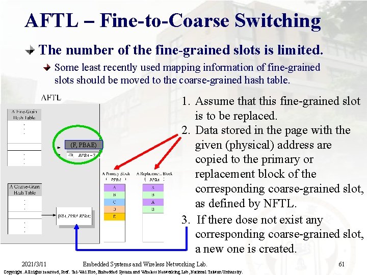 AFTL – Fine-to-Coarse Switching The number of the fine-grained slots is limited. Some least