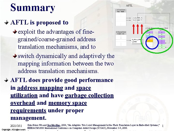 Summary AFTL is proposed to exploit the advantages of finegrained/coarse-grained address translation mechanisms, and