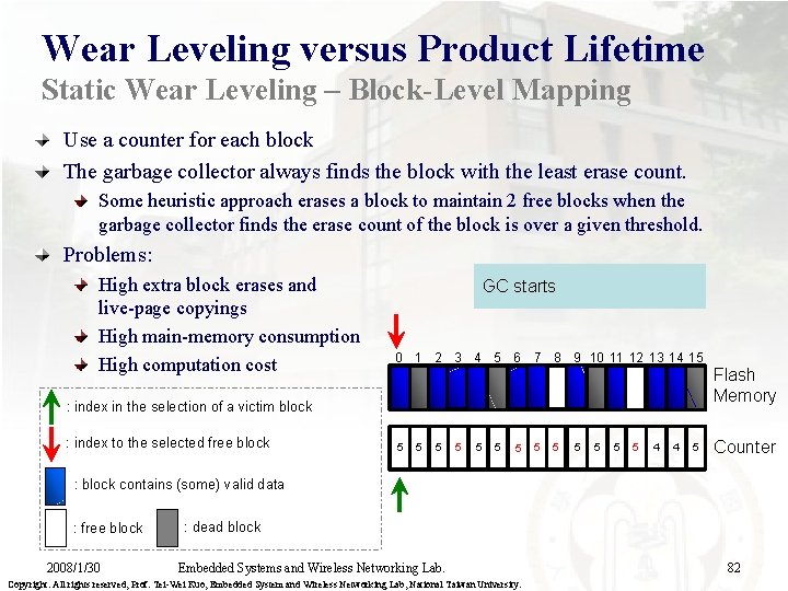 Wear Leveling versus Product Lifetime Static Wear Leveling – Block-Level Mapping Use a counter