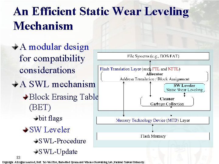 An Efficient Static Wear Leveling Mechanism A modular design for compatibility considerations A SWL