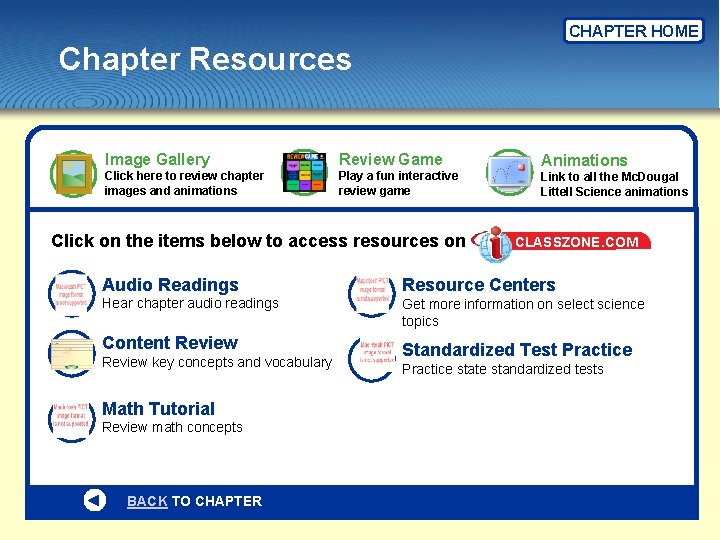 CHAPTER HOME Chapter Resources Image Gallery Review Game Click here to review chapter images