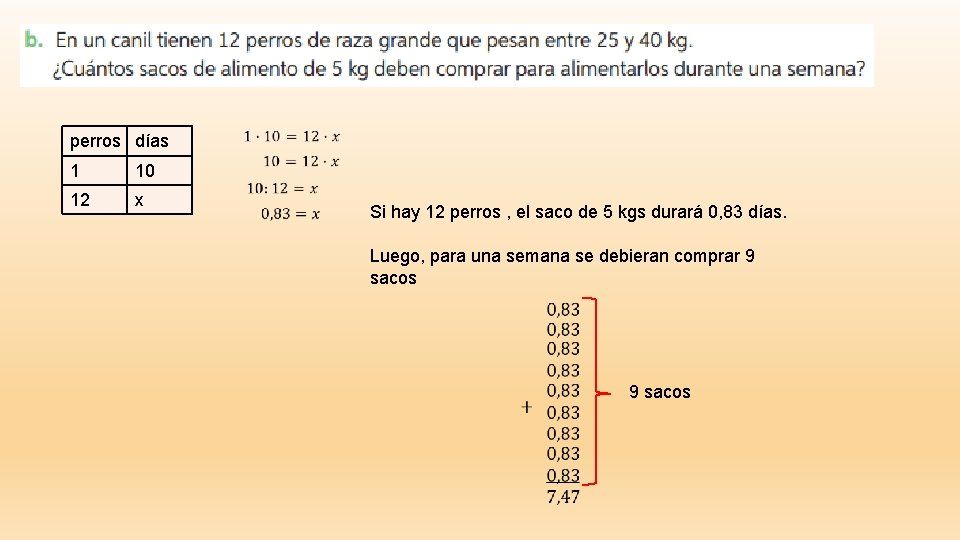 perros días 1 10 12 x Si hay 12 perros , el saco de