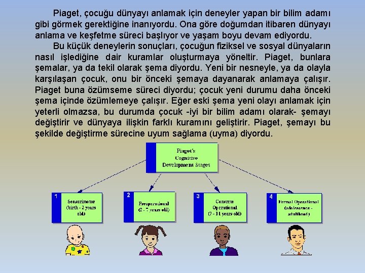 Piaget, çocuğu dünyayı anlamak için deneyler yapan bir bilim adamı gibi görmek gerektiğine inanıyordu.