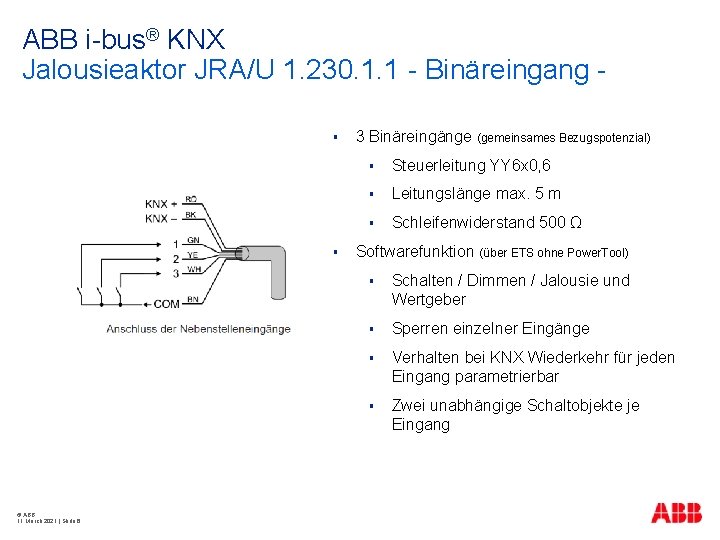 ABB i-bus® KNX Jalousieaktor JRA/U 1. 230. 1. 1 - Binäreingang § § ©