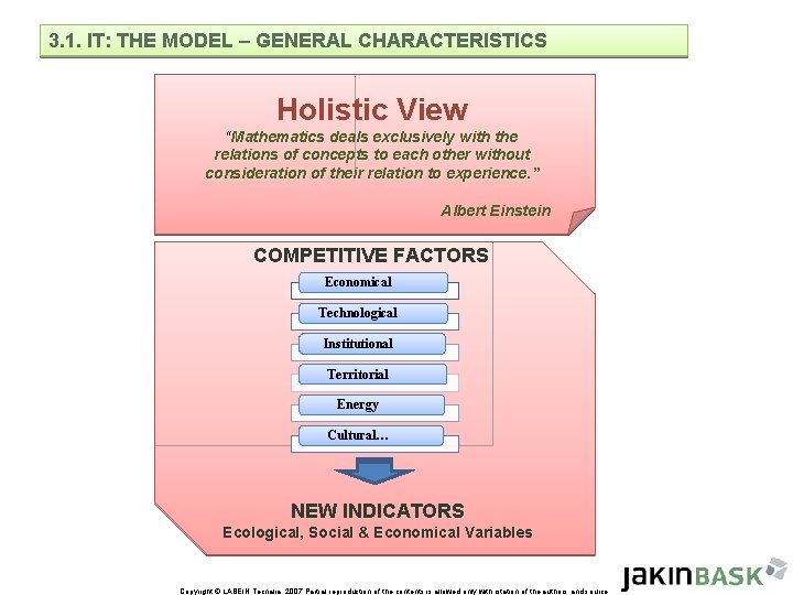 3. 1. IT: THE MODEL – GENERAL CHARACTERISTICS Holistic View “Mathematics deals exclusively with