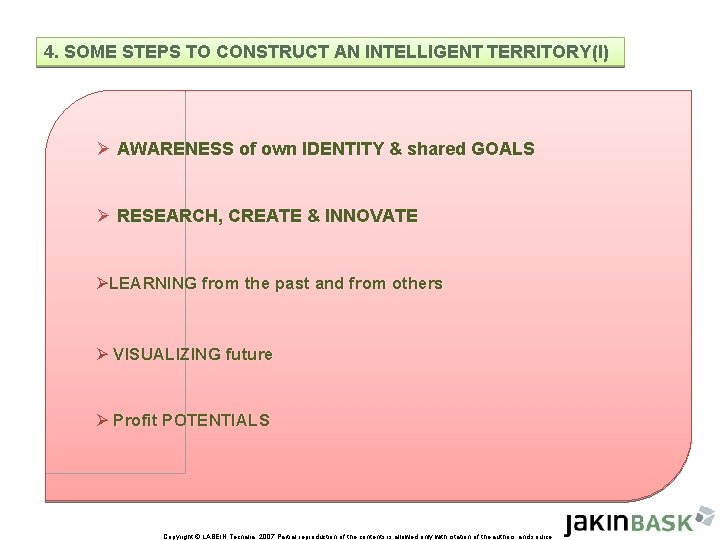 4. SOME STEPS TO CONSTRUCT AN INTELLIGENT TERRITORY (I) Ø AWARENESS of own IDENTITY