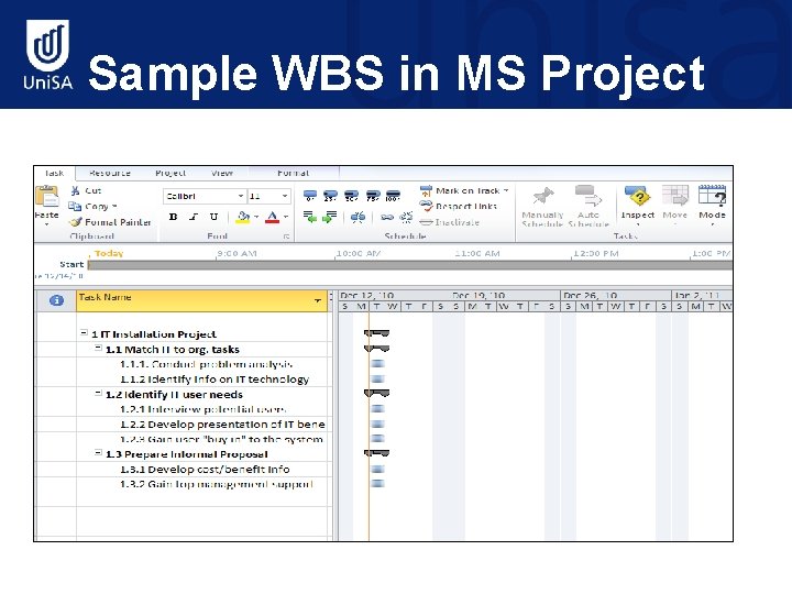 Sample WBS in MS Project 2010 