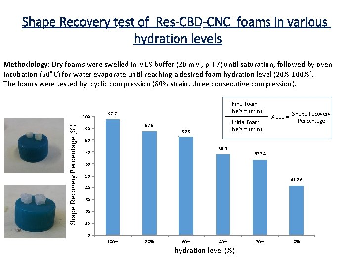 Shape Recovery test of Res-CBD-CNC foams in various hydration levels Methodology: Dry foams were