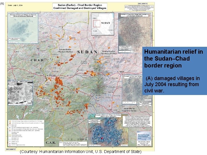 Humanitarian relief in the Sudan–Chad border region (A) damaged villages in July 2004 resulting