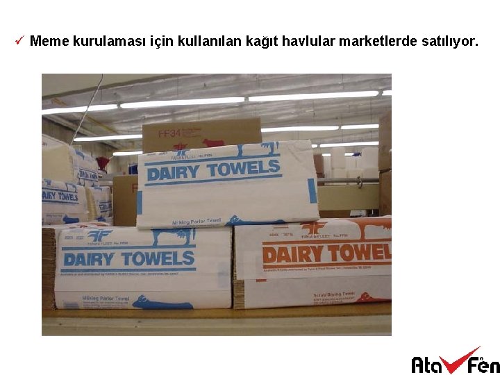 ü Meme kurulaması için kullanılan kağıt havlular marketlerde satılıyor. 