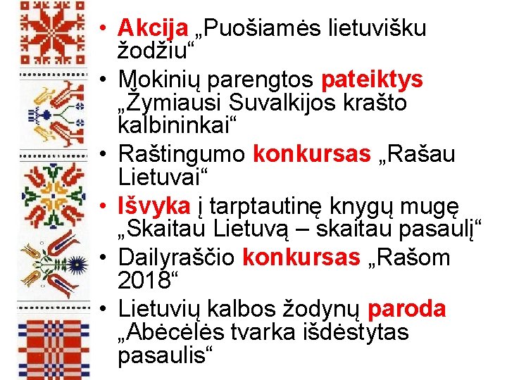  • Akcija „Puošiamės lietuvišku žodžiu“ • Mokinių parengtos pateiktys „Žymiausi Suvalkijos krašto kalbininkai“