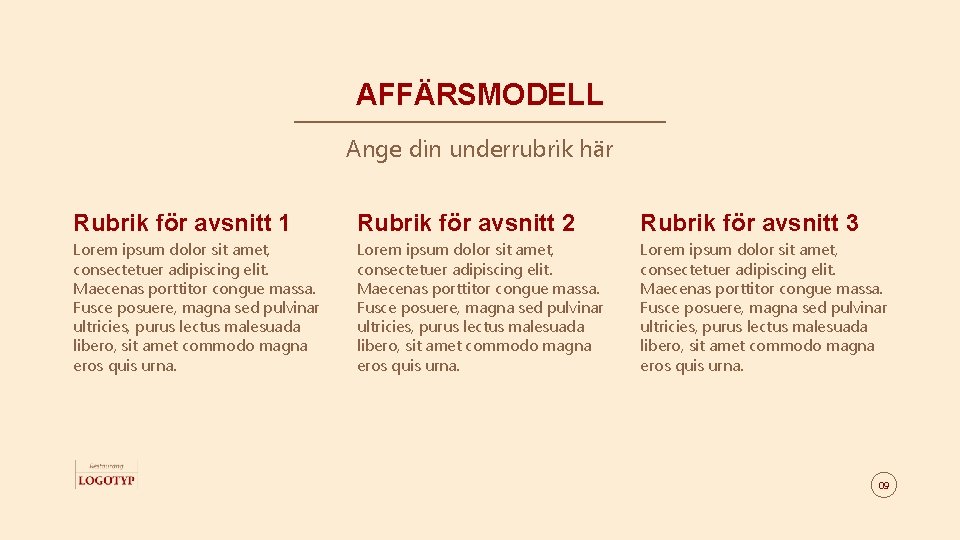 AFFÄRSMODELL Ange din underrubrik här Rubrik för avsnitt 1 Rubrik för avsnitt 2 Rubrik