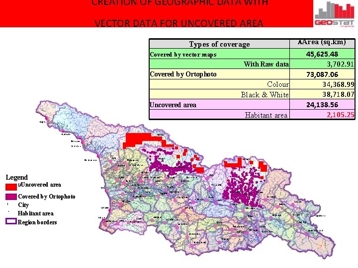 CREATION OF GEOGRAPHIC DATA WITH VECTOR DATA FOR UNCOVERED AREA AArea (sq. km) Types