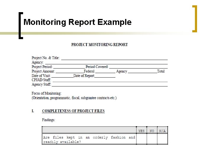 Monitoring Report Example 