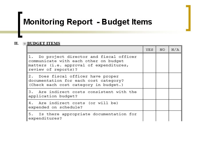 Monitoring Report - Budget Items 