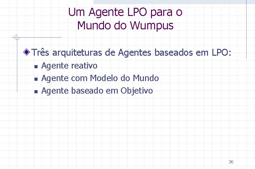 Um Agente LPO para o Mundo do Wumpus Três arquiteturas de Agentes baseados em