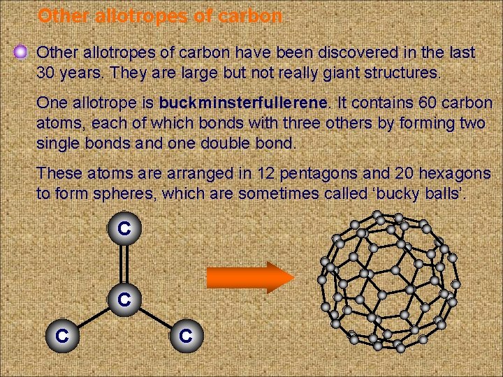 Other allotropes of carbon have been discovered in the last 30 years. They are