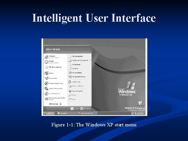 Intelligent User Interface Figure 1 -1: The Windows XP start menu 