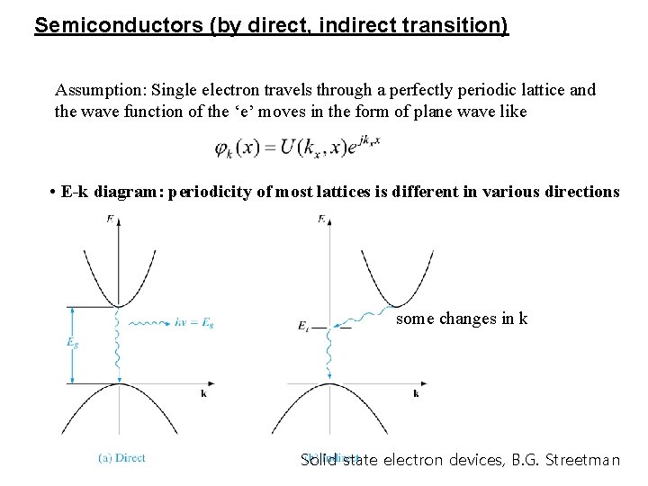 Semiconductors (by direct, indirect transition) Assumption: Single electron travels through a perfectly periodic lattice