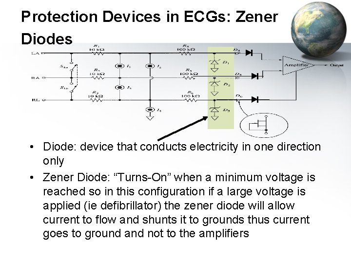 Protection Devices in ECGs: Zener Diodes • Diode: device that conducts electricity in one