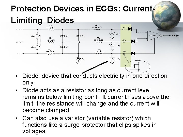 Protection Devices in ECGs: Current. Limiting Diodes • Diode: device that conducts electricity in