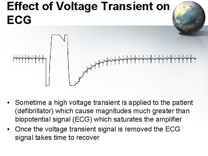 Effect of Voltage Transient on ECG • Sometime a high voltage transient is applied