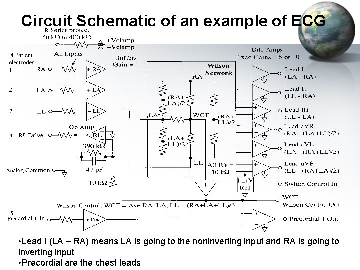 Circuit Schematic of an example of ECG • Lead I (LA – RA) means