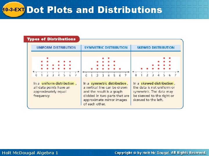 10 -3 -EXT Dot Plots and Distributions Holt Mc. Dougal Algebra 1 