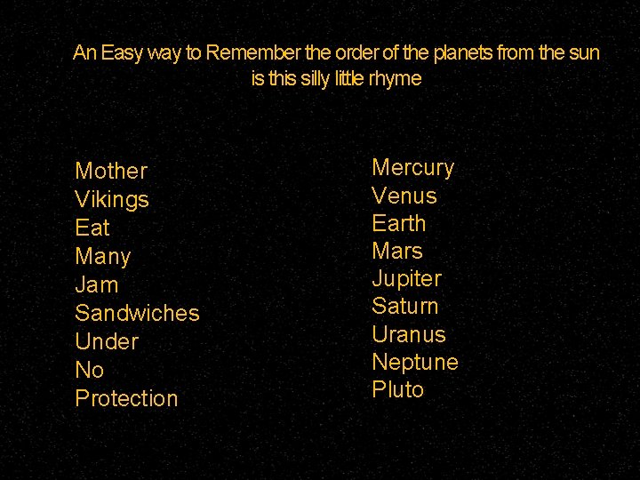 An Easy way to Remember the order of the planets from the sun is