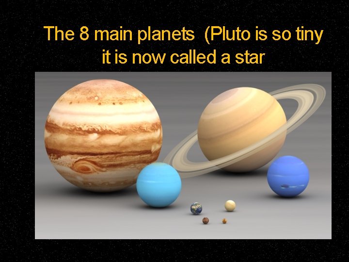 The 8 main planets (Pluto is so tiny it is now called a star