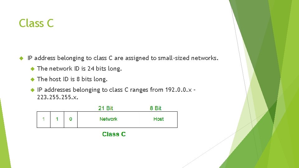 Class C IP address belonging to class C are assigned to small-sized networks. The