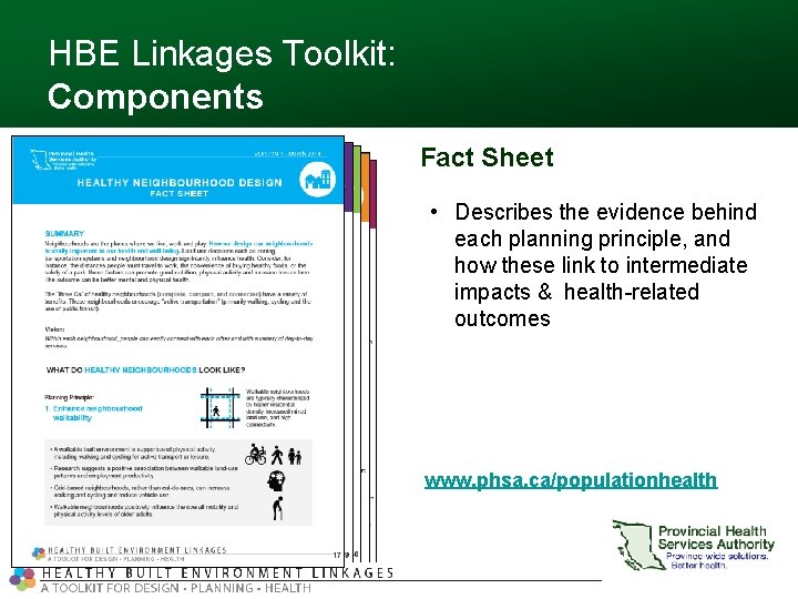 HBE Linkages Toolkit: Components Fact Sheet • Describes the evidence behind each planning principle,