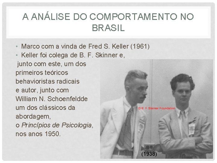 A ANÁLISE DO COMPORTAMENTO NO BRASIL • Marco com a vinda de Fred S.