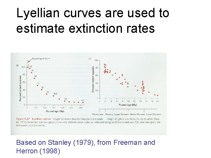 Lyellian curves are used to estimate extinction rates Based on Stanley (1979), from Freeman