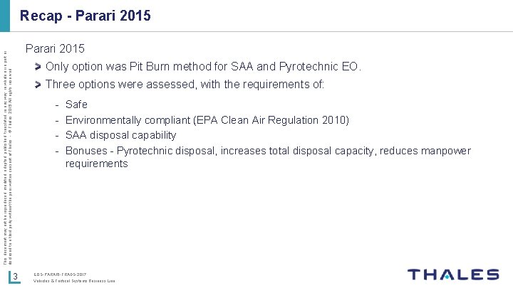 Recap - Parari 2015 This document may not be reproduced, modified, adapted, published, translated,