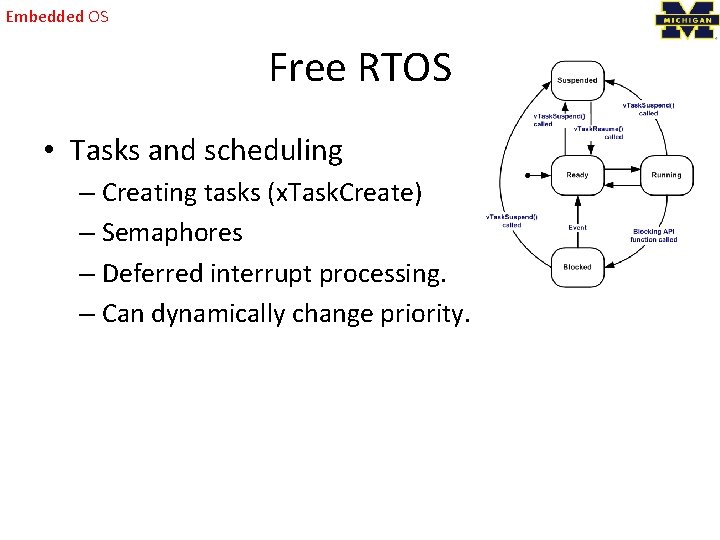 Embedded OS Free RTOS • Tasks and scheduling – Creating tasks (x. Task. Create)