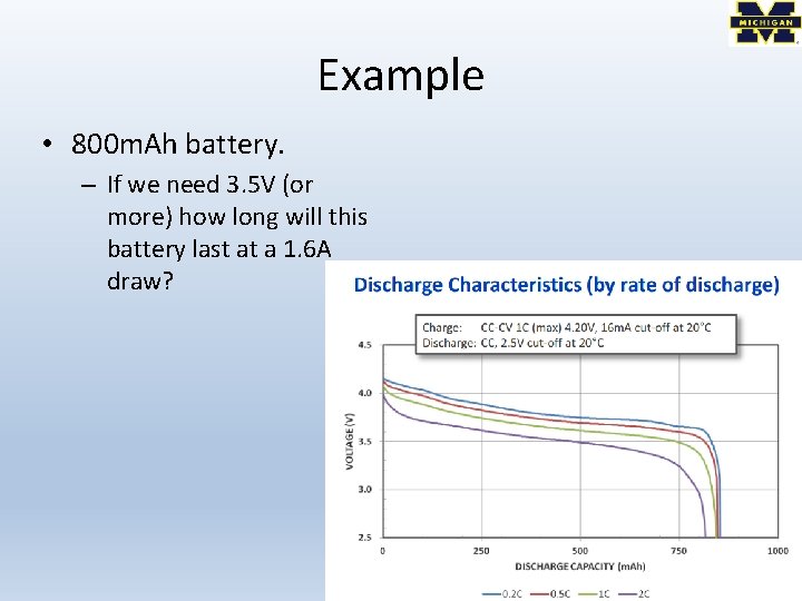 Example • 800 m. Ah battery. – If we need 3. 5 V (or