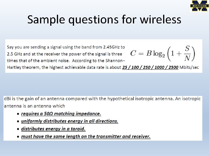 Sample questions for wireless 