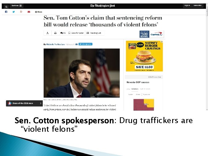 Sen. Cotton spokesperson: Drug traffickers are “violent felons” 