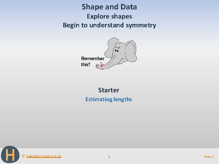 Shape and Data Explore shapes Begin to understand symmetry Starter Estimating lengths © hamilton-trust.