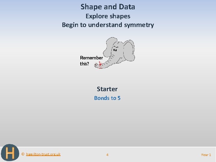 Shape and Data Explore shapes Begin to understand symmetry Starter Bonds to 5 ©