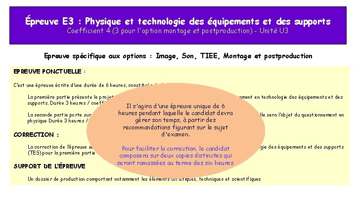 Épreuve E 3 : Physique et technologie des équipements et des supports Coefficient 4 Épreuve E 3 : Physique et technologie des équipements et des supports Coefficient 4