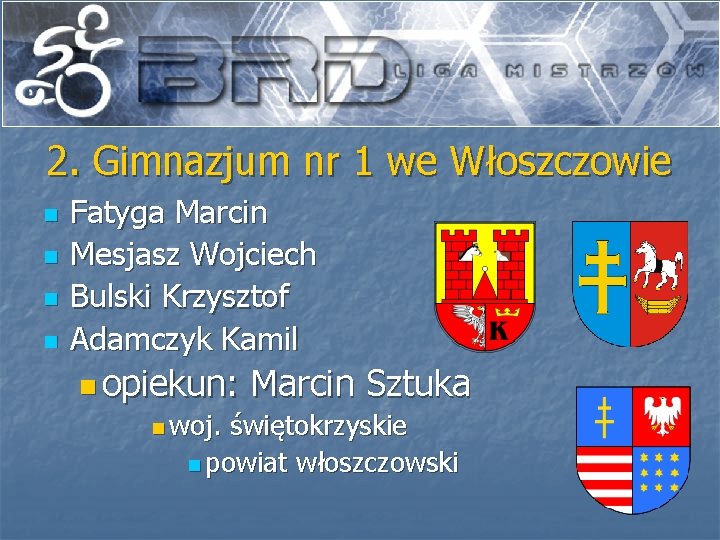 2. Gimnazjum nr 1 we Włoszczowie n n Fatyga Marcin Mesjasz Wojciech Bulski Krzysztof