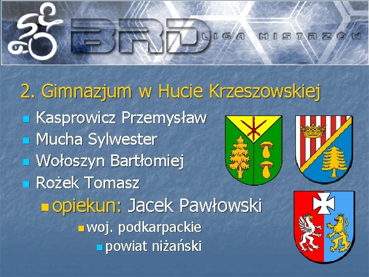 2. Gimnazjum w Hucie Krzeszowskiej n n Kasprowicz Przemysław Mucha Sylwester Wołoszyn Bartłomiej Rożek