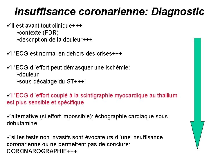 Insuffisance coronarienne: Diagnostic üIl est avant tout clinique+++ • contexte (FDR) • description de