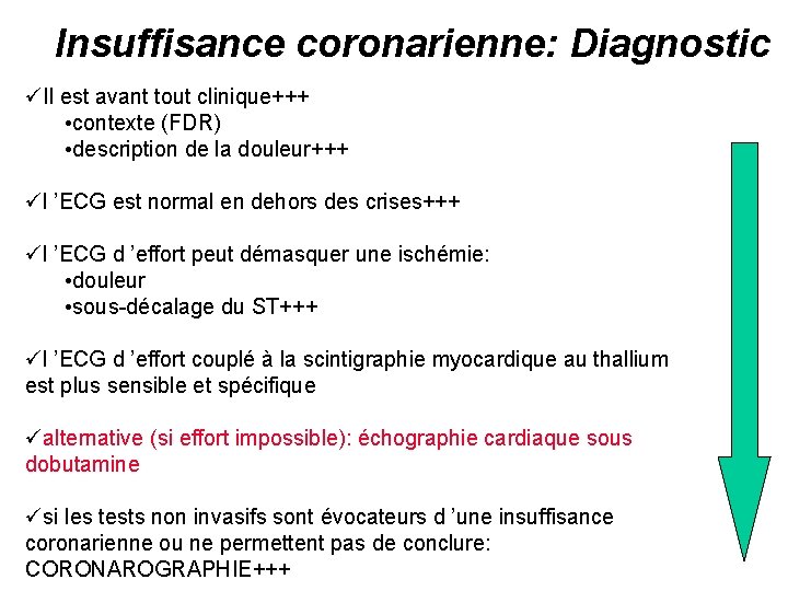 Insuffisance coronarienne: Diagnostic üIl est avant tout clinique+++ • contexte (FDR) • description de