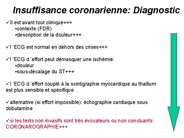 Insuffisance coronarienne: Diagnostic üIl est avant tout clinique+++ • contexte (FDR) • description de