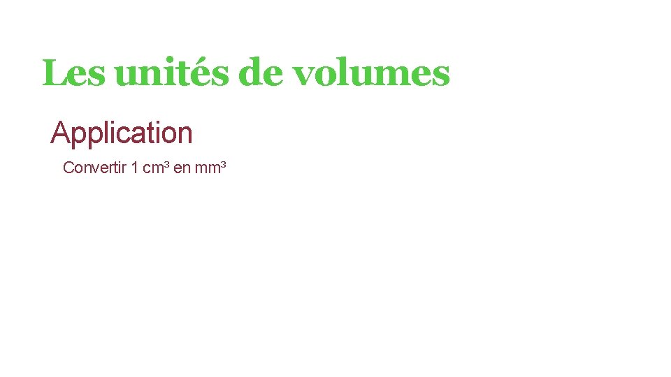 Les unités de volumes Application Convertir 1 cm³ en mm³ 